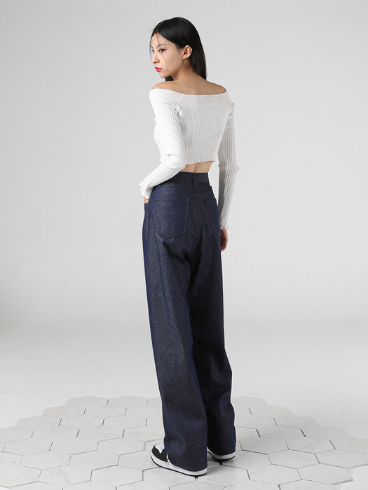 BUCKLE WIDE DENIM PANTS SELVAGEBLUE