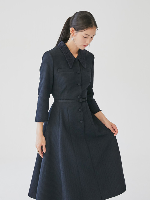 [미전시]VIOLET Button-down detailed tweed dress (Deep navy)