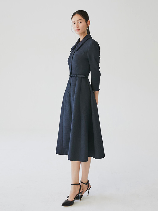 [미전시]VIOLET Button-down detailed tweed dress (Deep navy)