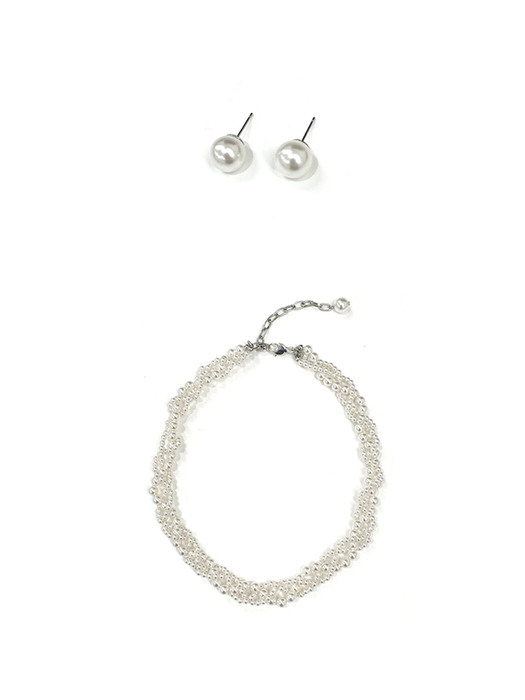 [SET] Romantic Twisted Swa Pearl Necklace & Simple Swarovski Pearl Earring (10mm)