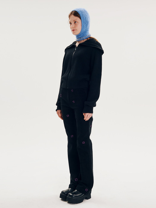 Pascal-collar Zip-up cardigan [Black]