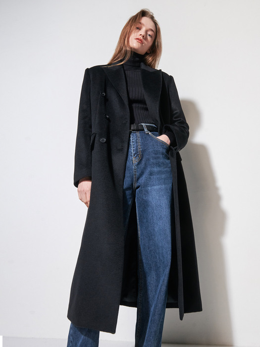 Zibeling cashmere & silk double coat - Black