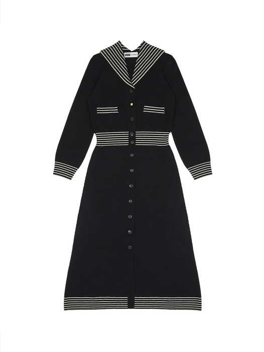 [EXCLUSIVE] Sailor Collar Knit Dress - Black/Cream