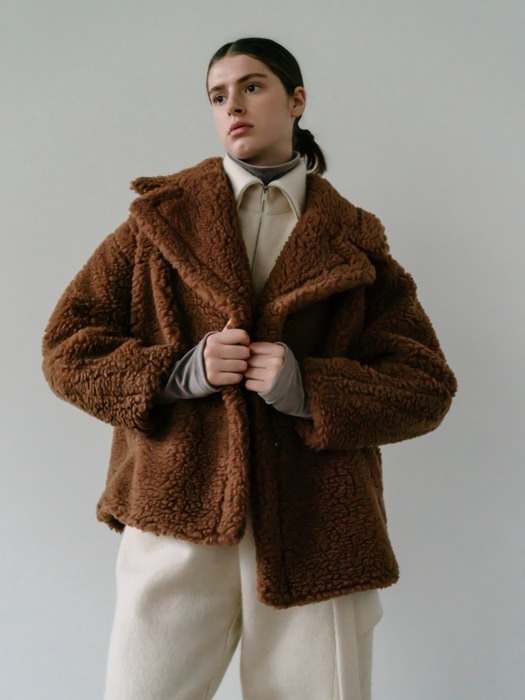  Oversized Shearling Jacket _ brown   