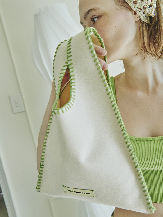 Pomme bag_ Ivory+green (Canvas)