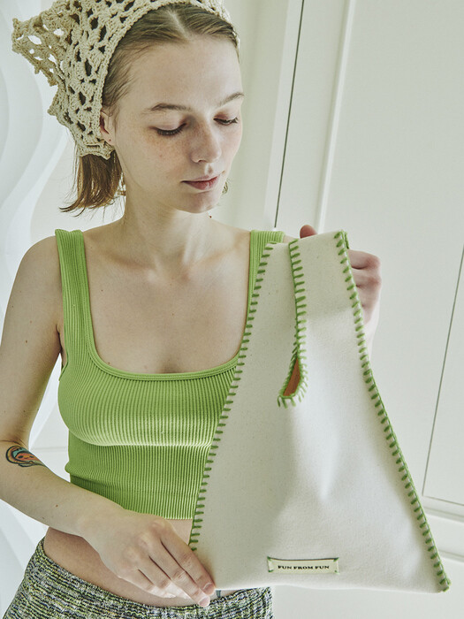 Pomme bag_ Ivory+green (Canvas)
