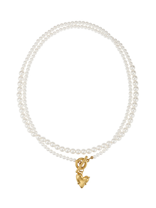 Luv Heart White Pearl toggle Necklace