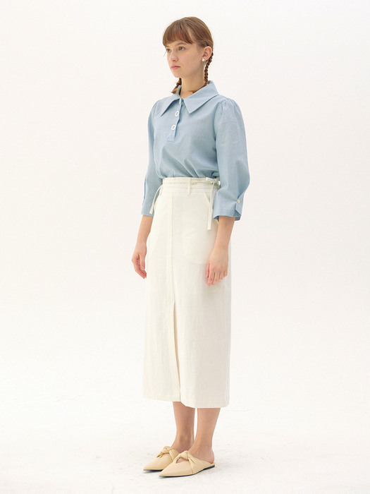 Jasmine Linen H-line Skirt_ivory