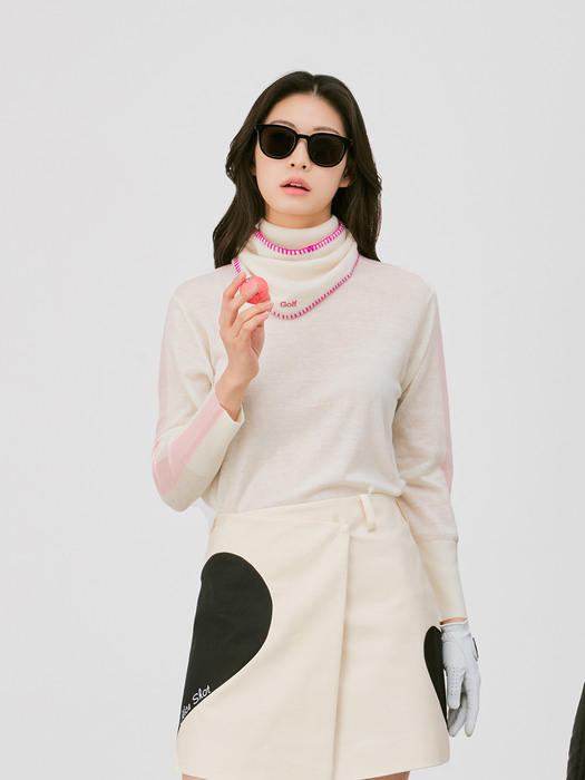 turtle neck white w/baby pink stripe (100% fine wool)