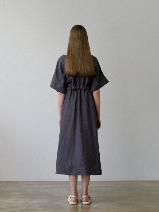 Dolman Sleeve Linen Dress _ charcoal