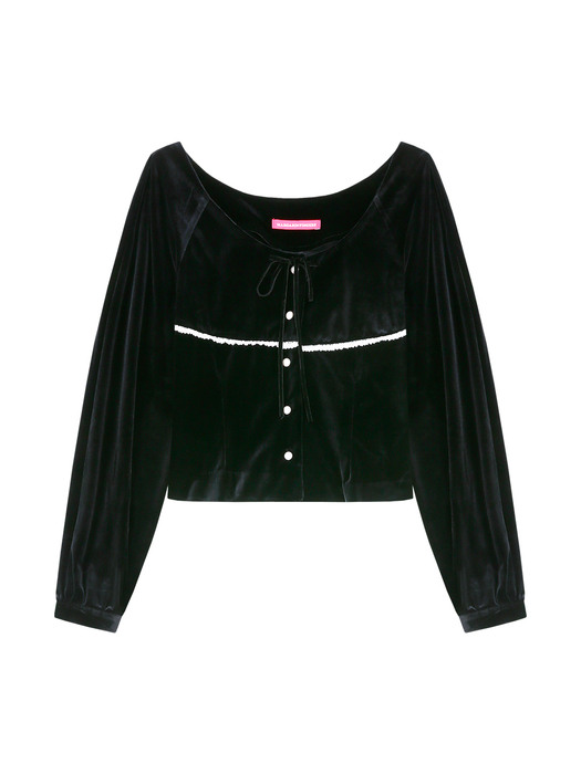 RIBBON VELVET BLOUSE (BLACK)