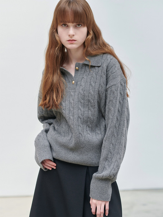 22FN cable crop pullover [GY]