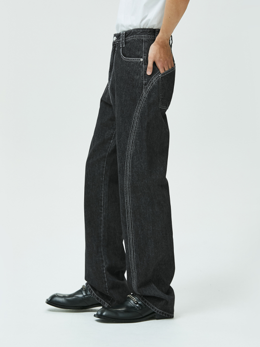 Oval Stitch Wide Straight Jeans DCPT021AshBlack