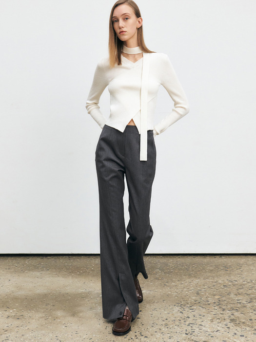 FRONT SLIT WOOL TAILORED PANTS [3COLORS]