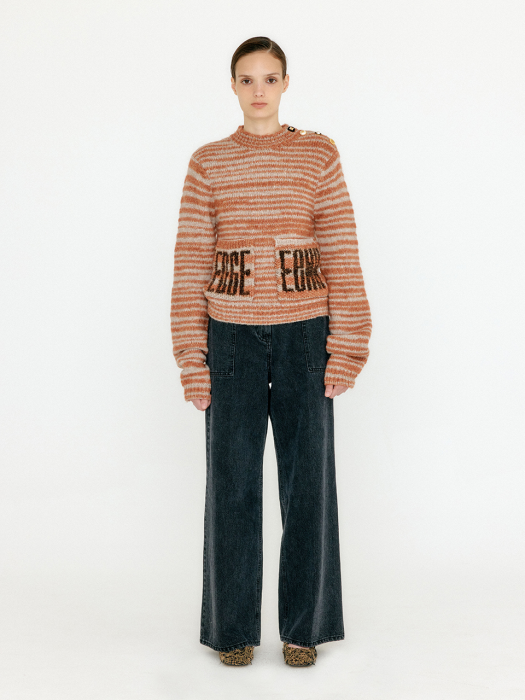 VONIKA Lettered Pocket Knit Pullover - Brown/Oatmeal
