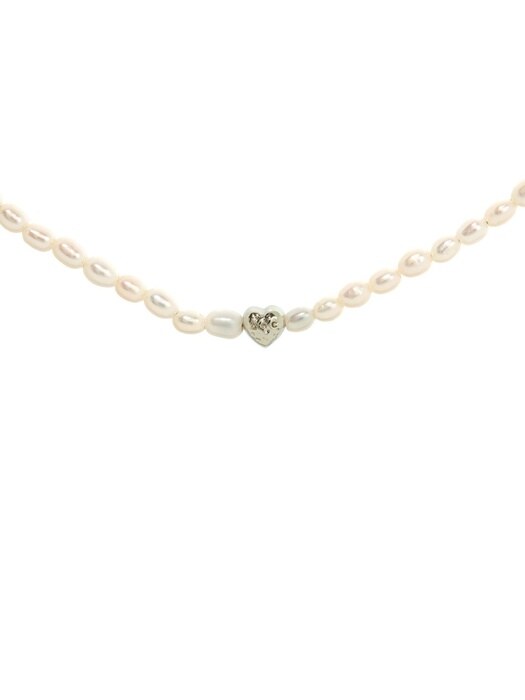 Tiny Heart Pearl Necklace Silver