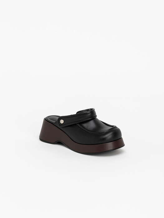 Oline Clog Slingback Slides in Regular Black with Roast Brown