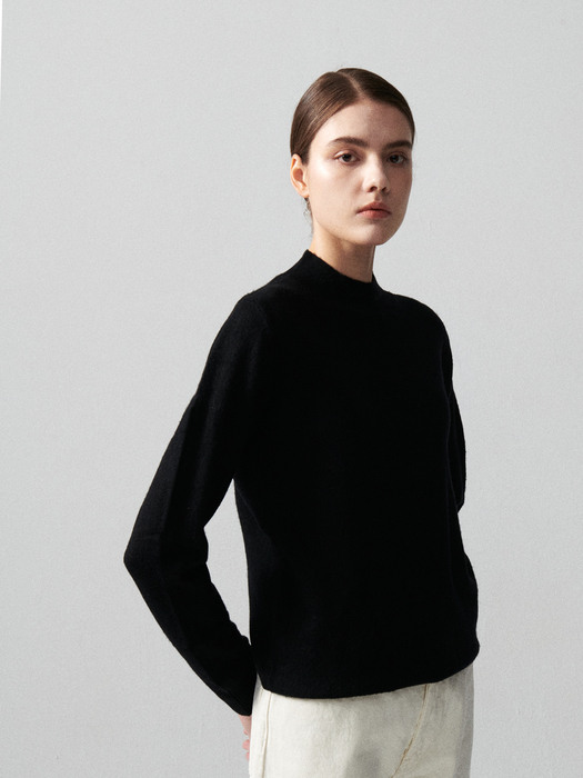 LAMBS WOOL MOCK NECK KNIT_BLACK