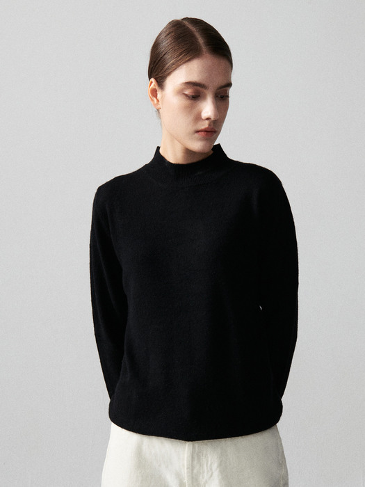 LAMBS WOOL MOCK NECK KNIT_BLACK