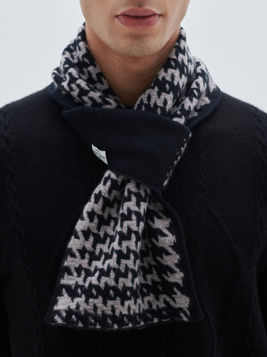 [M23APE036]Hound tooth check  petite muffler(Black)