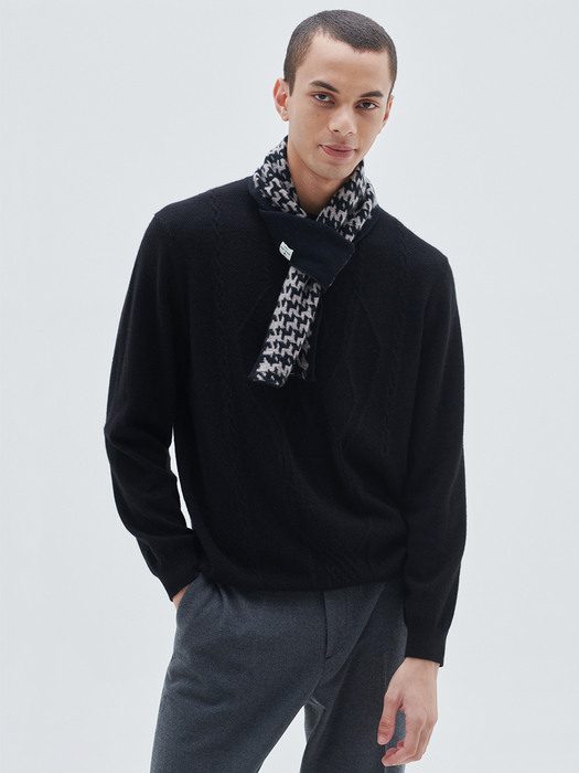 [M23APE036]Hound tooth check  petite muffler(Black)