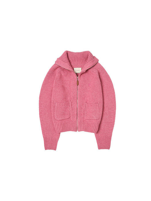 SIKN2054 pocket zip-up knit_Hot pink