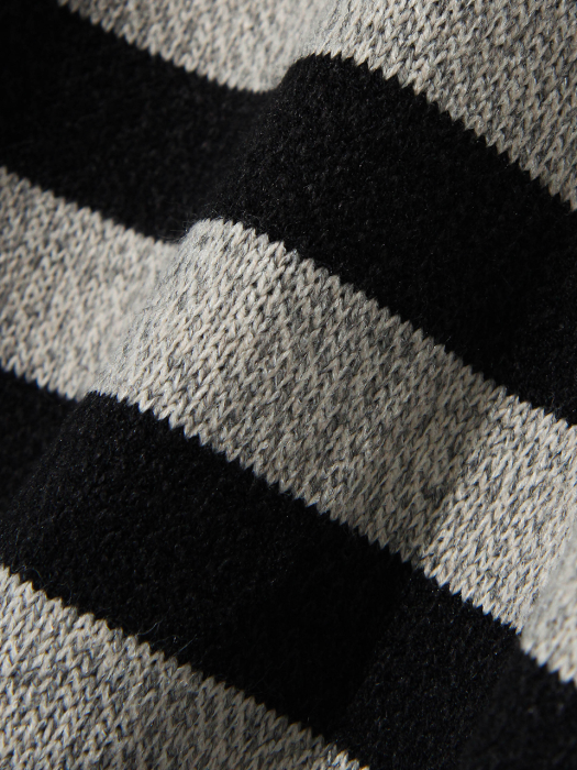 Striped collar cardigan shirt C7 Oatmeal&Black