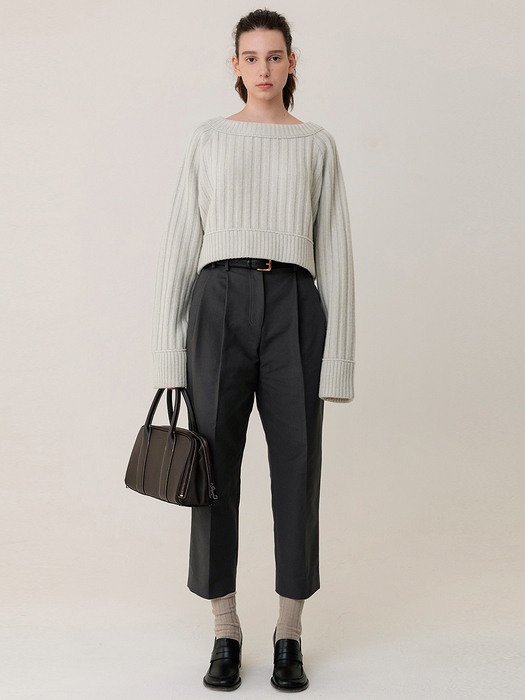 Two Tuck Cropped Cotton Pants Dark-Khaki