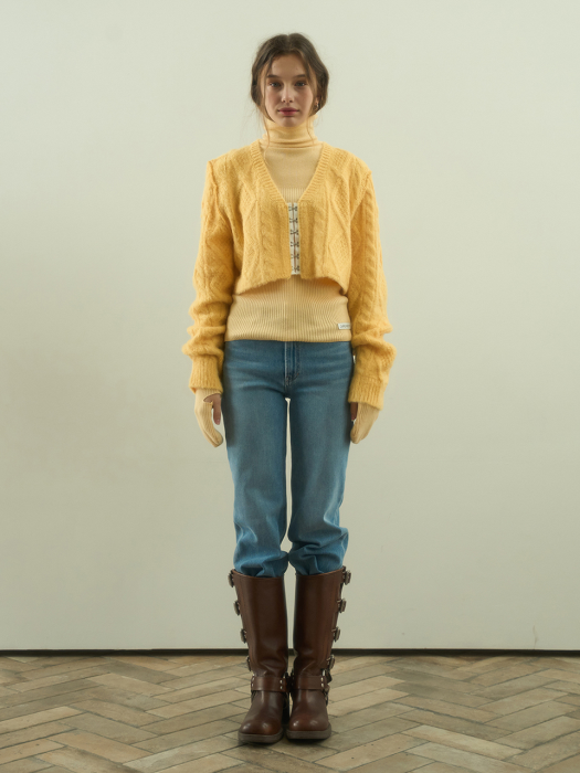 Cable knit Cropped Cardigan / Yellow