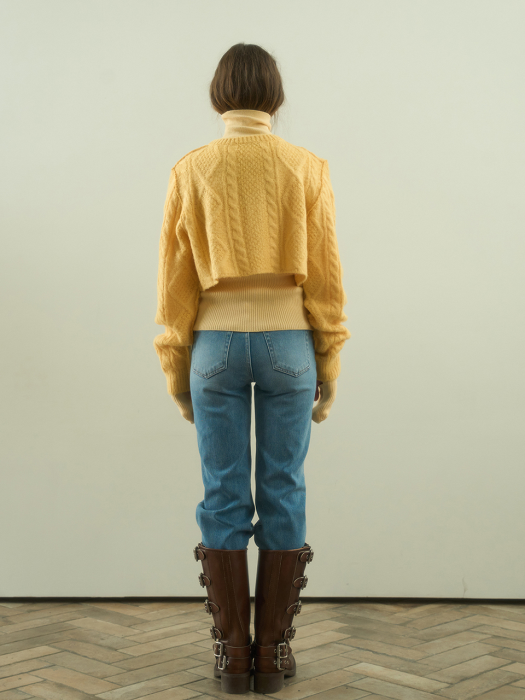 Cable knit Cropped Cardigan / Yellow