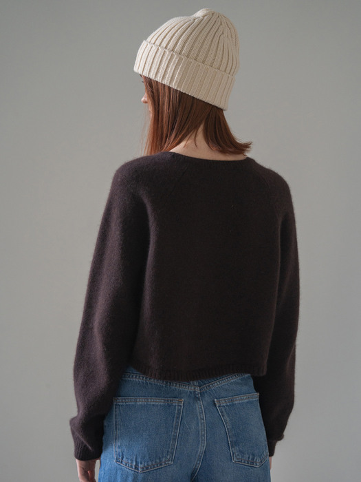 Merino Wool Racoon Cropped Sweater_Deep Brown