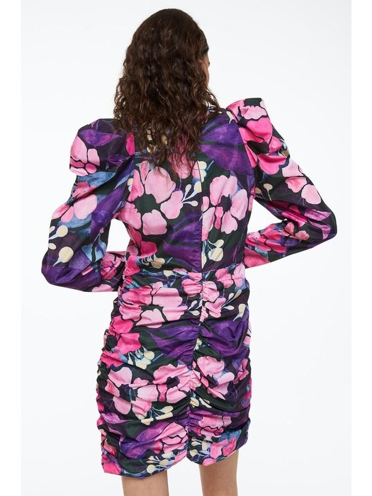 퍼프 슬리브 셔링 드레스 핑크/플로럴 1128657001