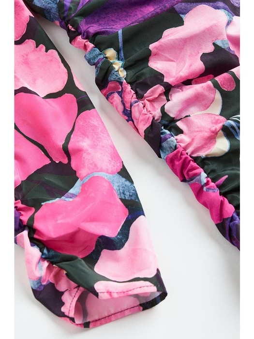 퍼프 슬리브 셔링 드레스 핑크/플로럴 1128657001