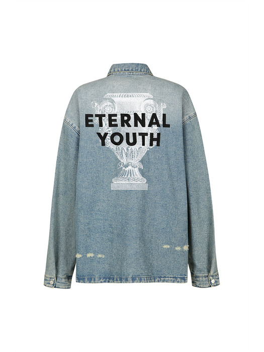 ETERNAL YOUTH-PRINT DENIM JACKET (SKY BLUE)