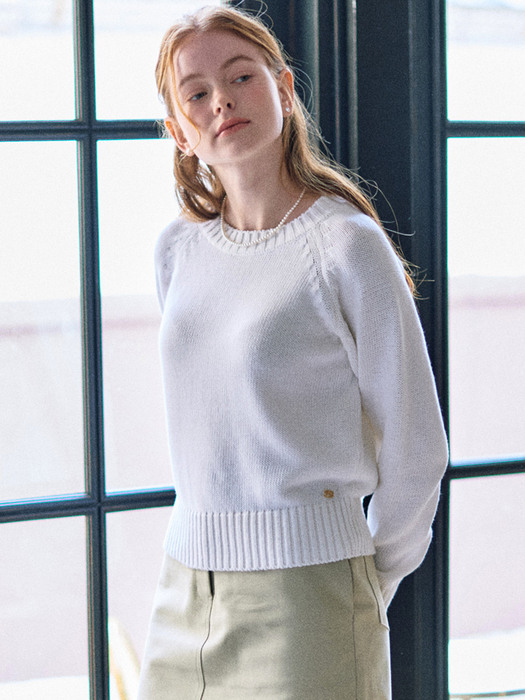 Basic Crop Pullover Knit_White