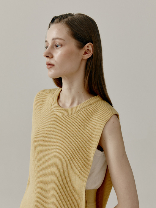 String Point Layering Knit Vest Yellow