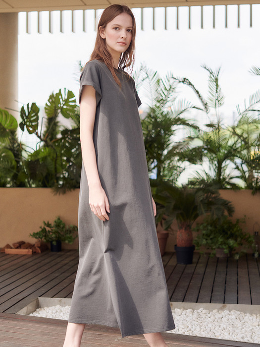 AVEC HACIE COTTON LONG DRESS [CHARCOAL]