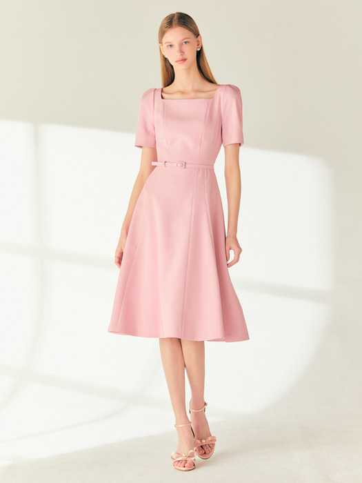 ROSANNA Square neck midi dress (Pink/Black)