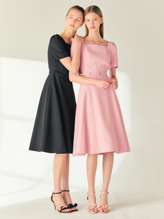 ROSANNA Square neck midi dress (Pink/Black)