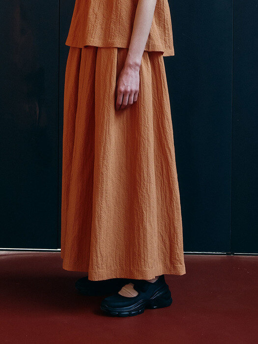 Flared crinkle banding skirt - Orange