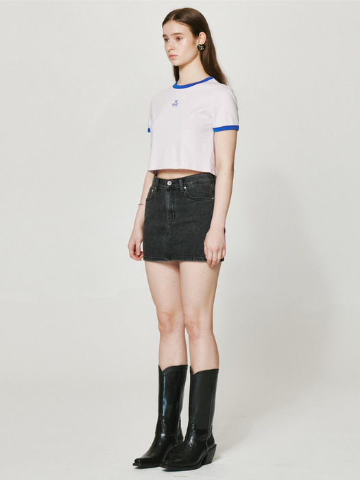 Contrast Cropped T Shirt - Light pink