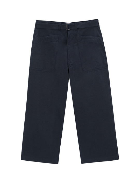 Belted wide nine pants (navy)