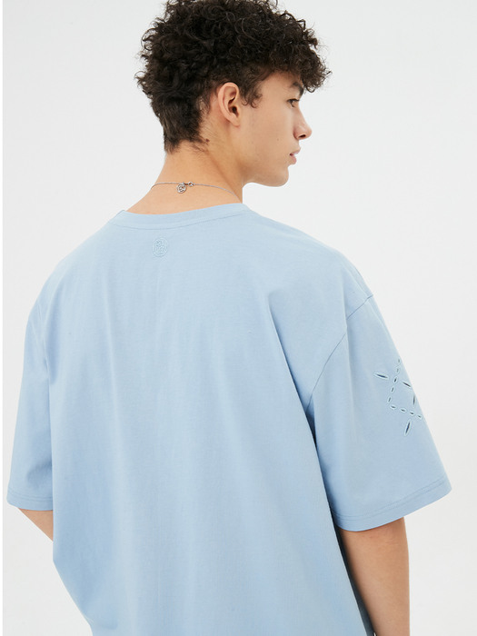 UNISEX, Argyle Hole Sleeve T-shirt / Sky Blue