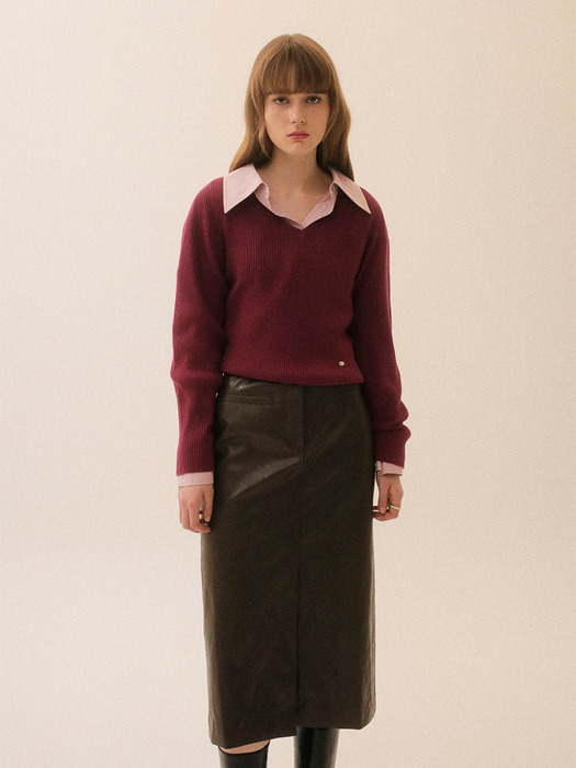 Side Slit H-line Leather Long Skirt NEL3WS930