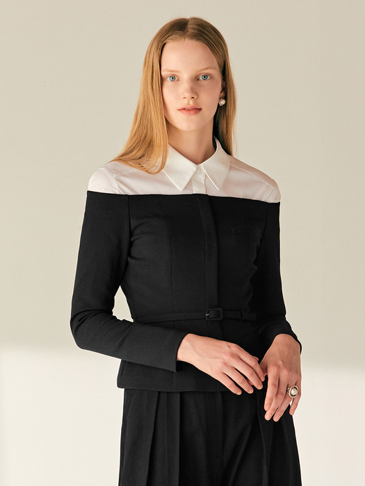 WENDIE Off shoulder belted jacket detailed blouse (Black)