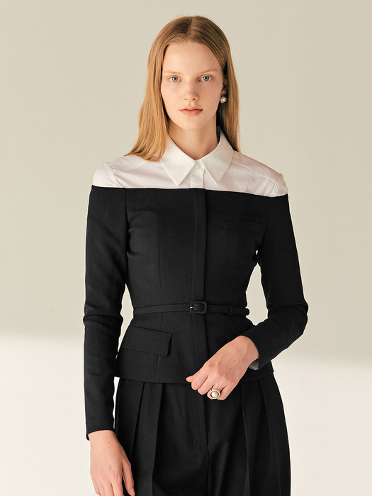 WENDIE Off shoulder belted jacket detailed blouse (Black)