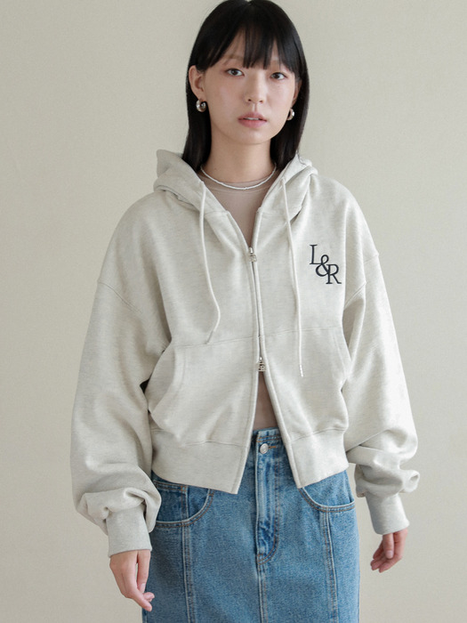 Lossy Big Logo Crop Hood Zip-up Oatmeal