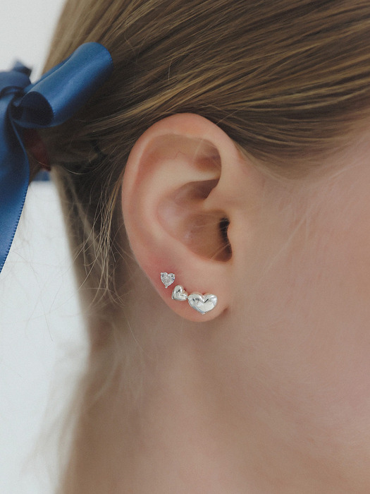 Silver Cubic Heart Earrings Set M03926