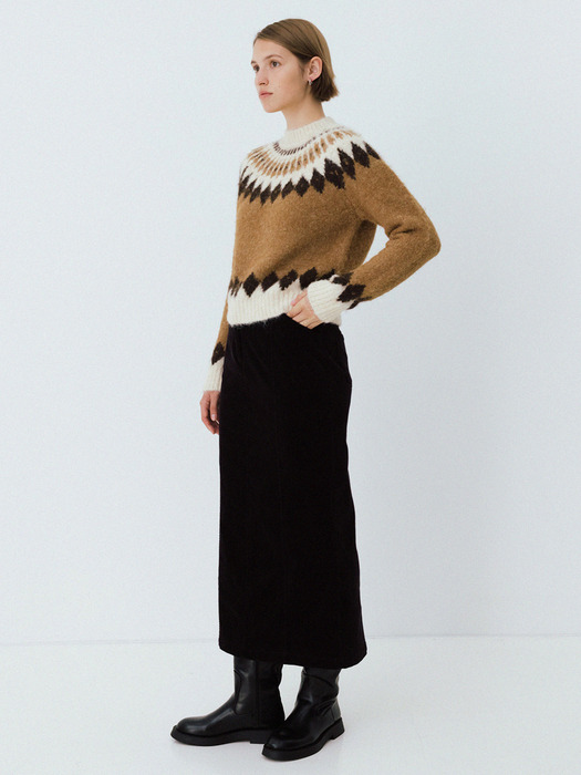 corduroy cutting-line skirt (dark brown)