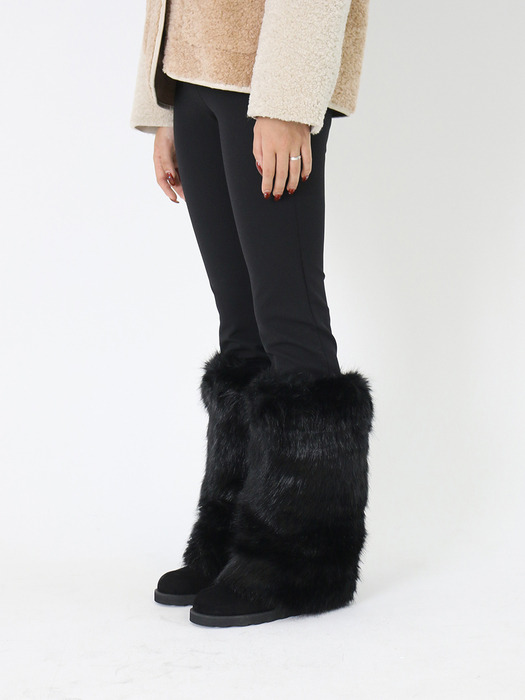 Bear Fur Long Boots Black